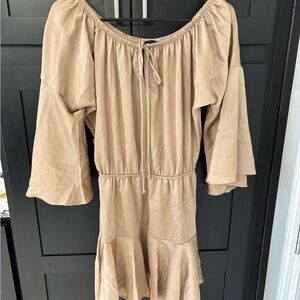 Elegant Tan Off-Shoulder Dress